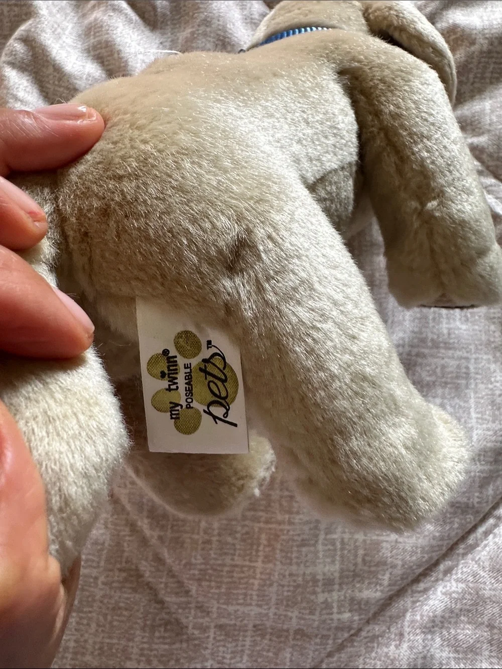 Plush Cream Puppy Stuffed Animal with Blue Collar